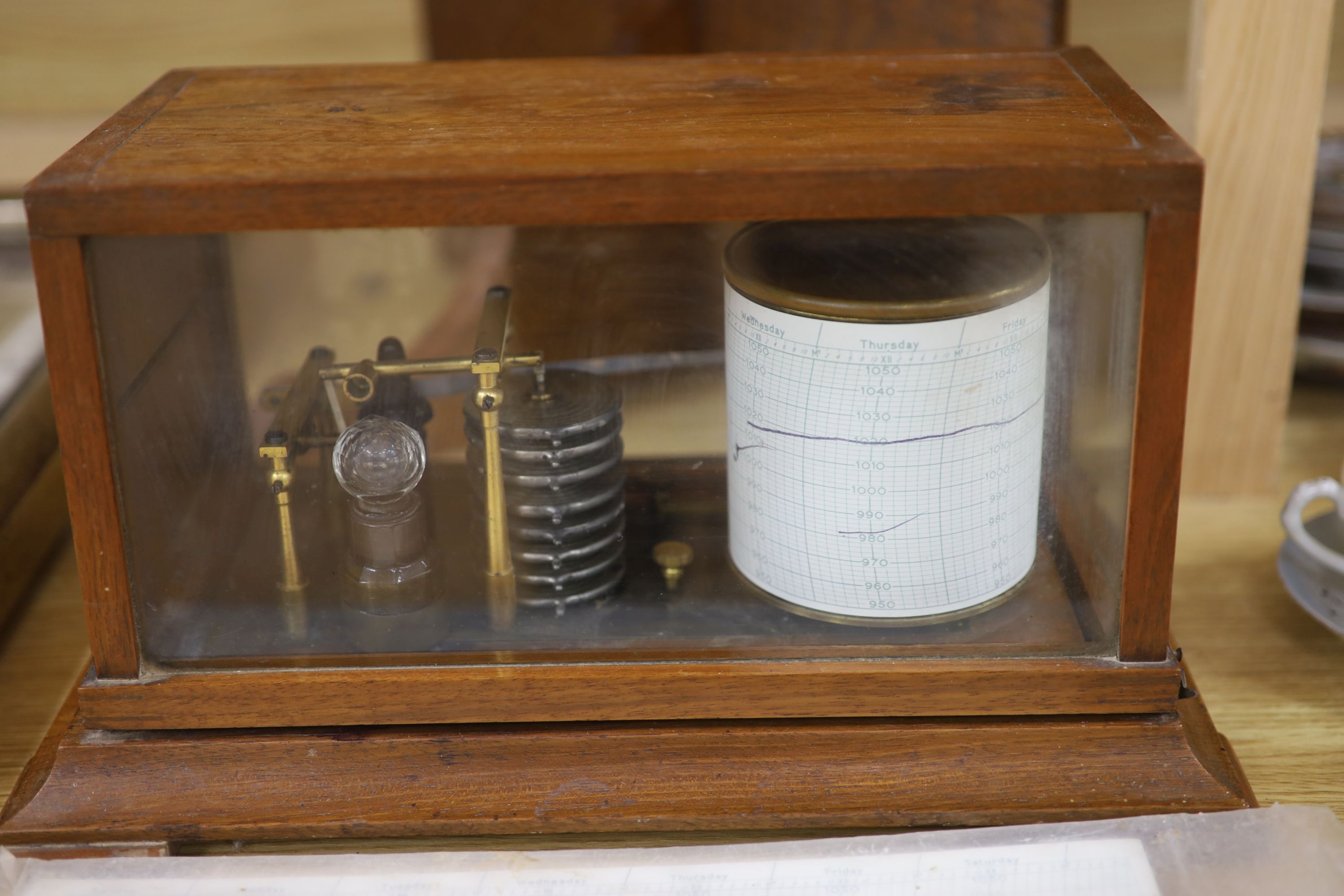 An oak cased barograph, with wall bracket, 36cm wide